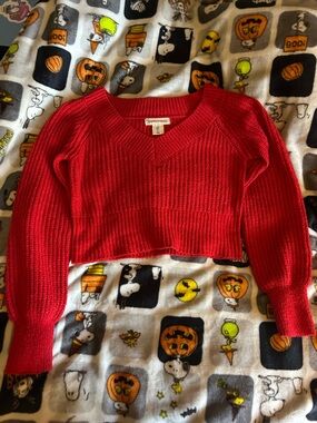 Cropped V-Neck Sweater in Red - Unknown Brand